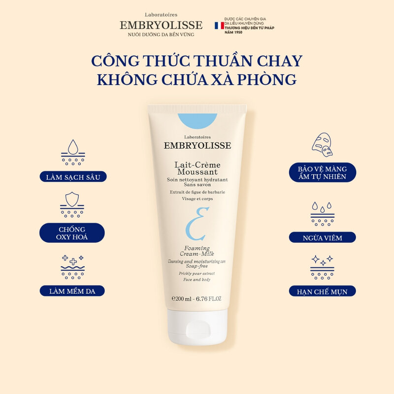 Sữa Rửa Mặt Embryolisse Làm Sạch Sâu Chống Oxy Hóa 200ml Hasaki vn