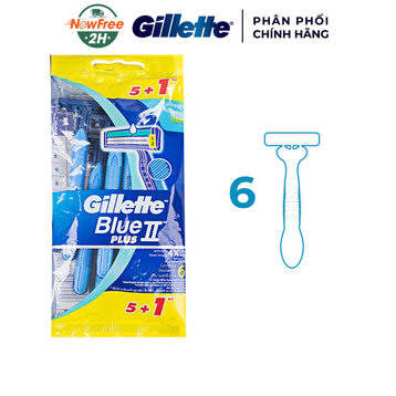 Dao Cạo Râu Gillette Blue II Plus Cán Xanh (6 Cây)