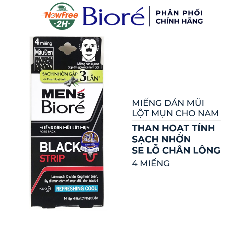 Miếng Dán Mũi Lột Mụn Bioré Than Hoạt Tính Cho Nam (4 Miếng)