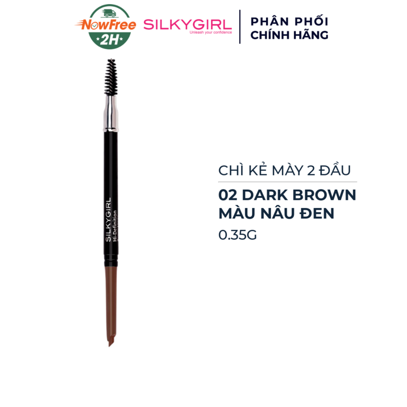 Chì Kẻ Mày Silkygirl 2 Đầu Màu Nâu Đen 02 Dark Brown 0.35g
