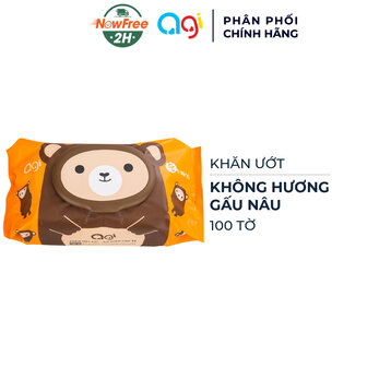 Khăn Ướt AGI Không Hương 100 Tờ (Gấu Nâu) (Không Quà)