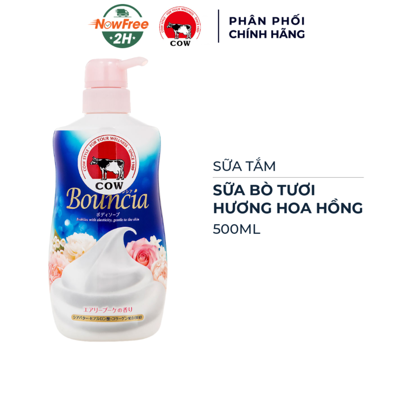 Sữa Tắm Cow Bouncia Sữa Bò Tươi Hương Hoa Hồng 500ml