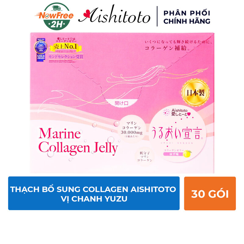 Thạch Bổ Sung Collagen Aishitoto Vị Chanh Yuzu Hộp 30 Gói