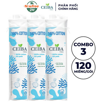 Combo 3 Bông Tẩy Trang Ceiba 100% Chất Liệu Cotton 120 Miếng