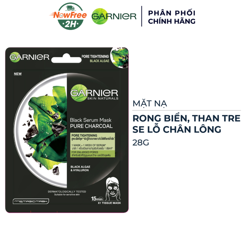 Mặt Nạ Garnier Rong Biển, Than Tre Se Lỗ Chân Lông 28g