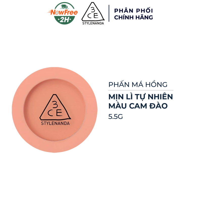 Phấn Má Hồng 3CE Mịn Lì Peach Splash - Cam Đào 5.5g
