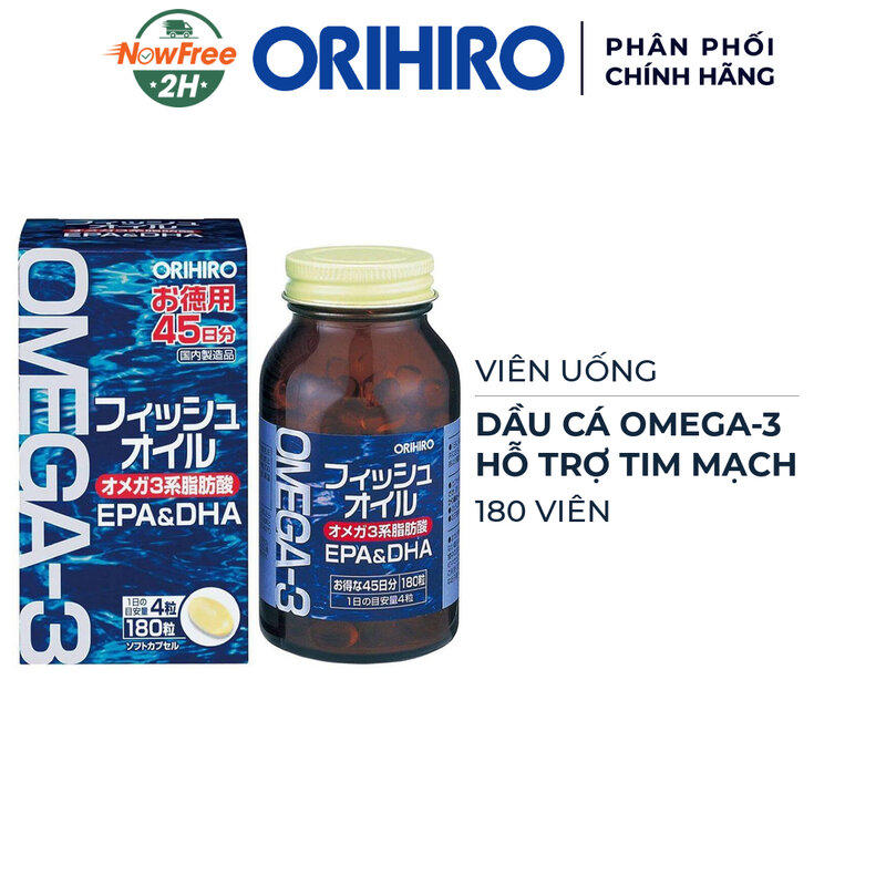 Viên Uống Dầu Cá Omega-3 Orihiro Hỗ Trợ Tim Mạch 180 Viên