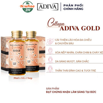 Combo 2 Hộp Nước Uống Làm Đẹp Adiva Collagen Gold 14 Chai