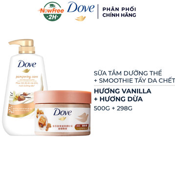 Combo Dove Sữa Tắm Dưỡng Thể Hương Vanilla 500g + Smoothie Tẩy Da Chết Hương Dừa 298g