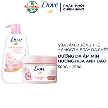 Combo Dove Sữa Tắm Dưỡng Thể 500g + Smoothie Tẩy Da Chết Hương Hoa Anh Đào 298g