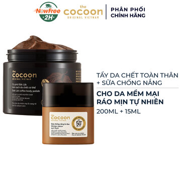 Combo Cocoon Tẩy Da Chết Toàn Thân Cà Phê 200ml + Sữa Chống Nắng Bí Đao 15ml