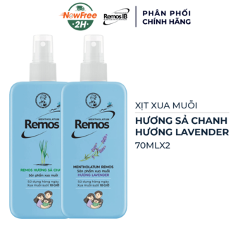 Combo Xịt Xua Muỗi Remos Hương Sả Chanh 70ml + Lavender 70ml