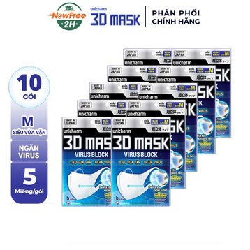 Combo 10 Gói Khẩu Trang Unicharm 3D Mask Ngăn Virus Size M