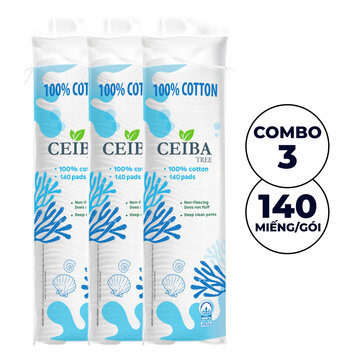 Combo 3 Bông Tẩy Trang Ceiba 100% Chất Liệu Cotton 140 Miếng