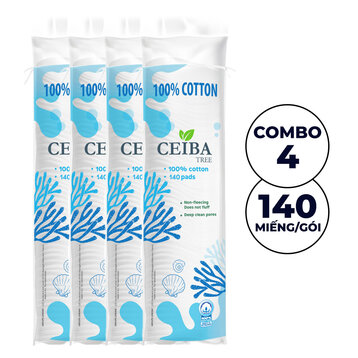 Combo 4 Bông Tẩy Trang Ceiba 100% Chất Liệu Cotton 140 Miếng
