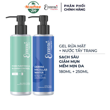 Combo Emmié Gel Rửa Mặt Sạch Sâu, Giảm Mụn 180ml + Nước Tẩy Trang Sạch Sâu, Mềm Mịn Da 250ml