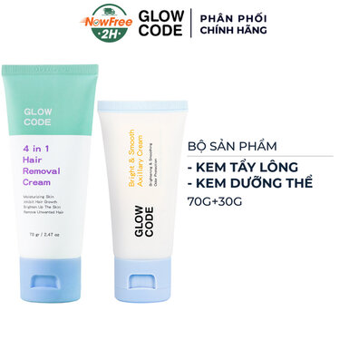 Combo GlowCode Kem Tẩy Lông Giúp Lông Mọc Thưa + Kem Dưỡng Thể Sáng Mịn, Mờ Thâm 70g+30g