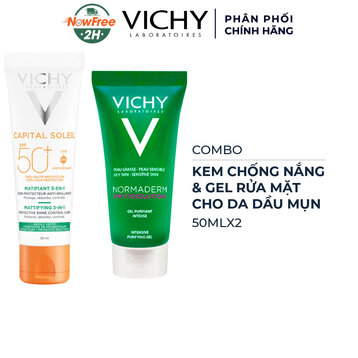 Combo Vichy Kem Chống Nắng & Gel Rửa Mặt Dành Cho Da Dầu Mụn (50mlx2)