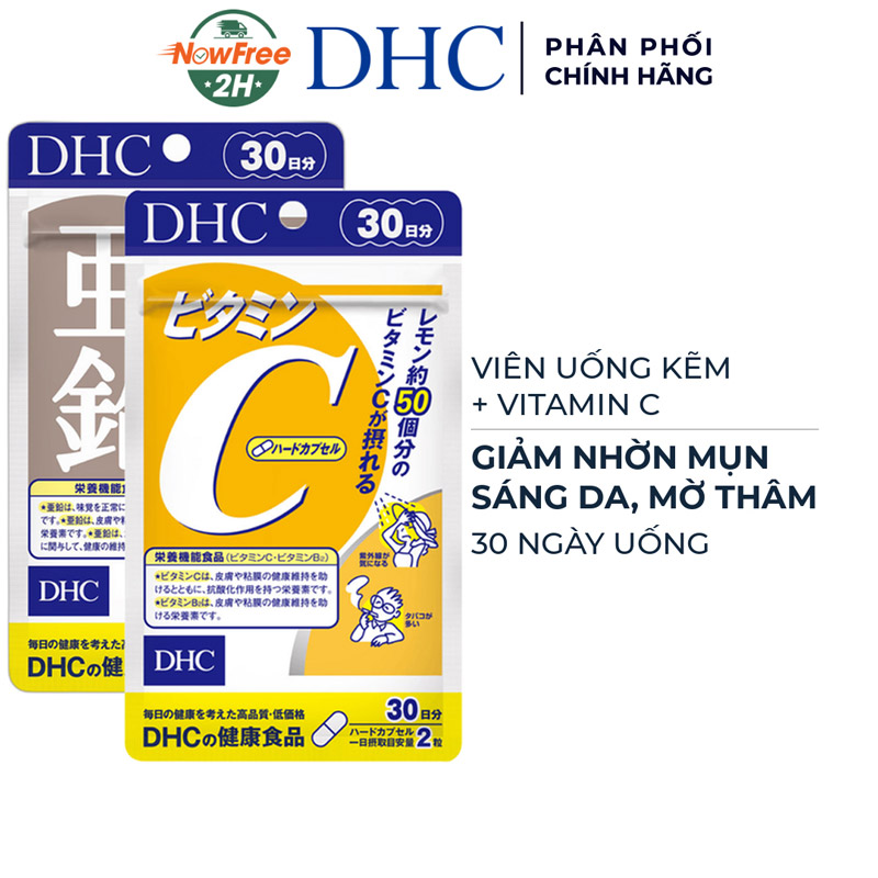 Combo Thực Phẩm Bảo Vệ Sức Khỏe DHC Zinc + Thực Phẩm Bảo Vệ Sức Khỏe DHC Vitamin C Hard Capsule