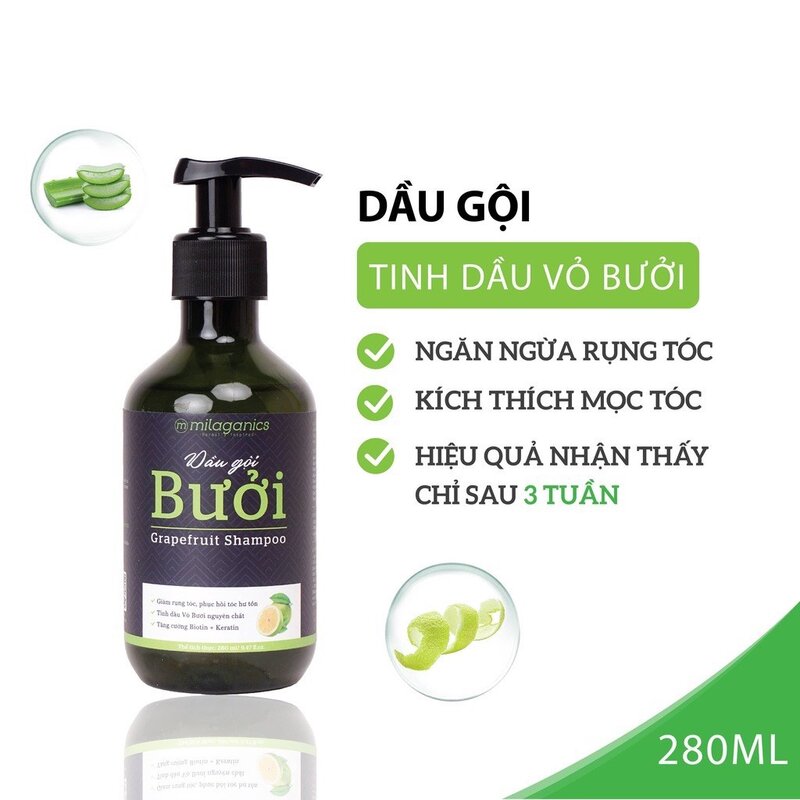 Dầu Gội Milaganics Tinh Dầu Bưởi Kích Thích Mọc Tóc 280ml (Mới)