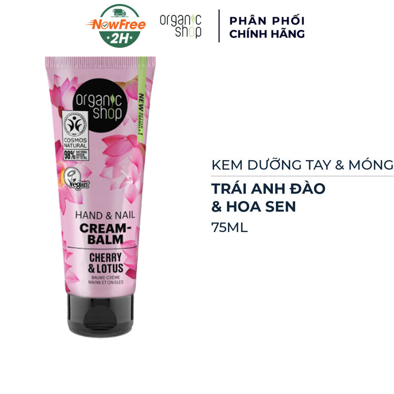 Kem Dưỡng Tay & Móng Organic Shop Trái Anh Đào, Hoa Sen 75ml