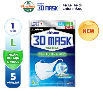 Khẩu Trang Unicharm 3D Mask Ngăn Virus Size L Gói 5 Cái