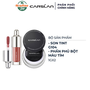 [Mini] Combo Carslan Son Tint Cấp Ẩm Căng Mọng G104 1g + Phấn Phủ Dạng Bột Nắp Đen Màu Tím 1g