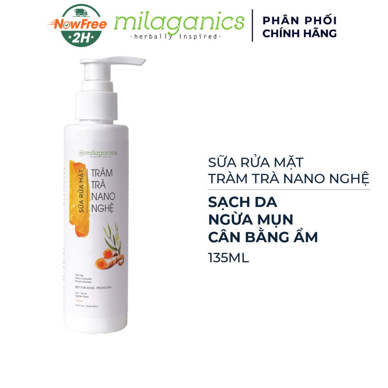 Sữa Rửa Mặt Milaganics Tràm Trà Nano Nghệ Ngừa Mụn 135ml