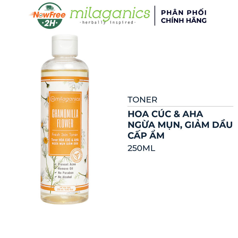 Toner Milaganics Hoa Cúc & AHA Ngừa Mụn, Giảm Dầu 250ml