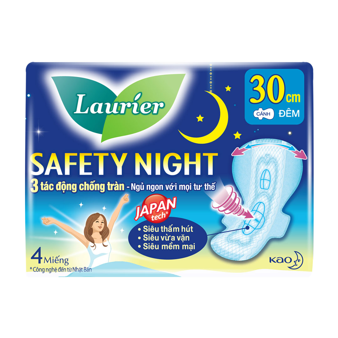 TẶNG: Mua 4 tặng Băng Vệ Sinh Laurier Safety Night Ban Đêm 30cm 4 Miếng