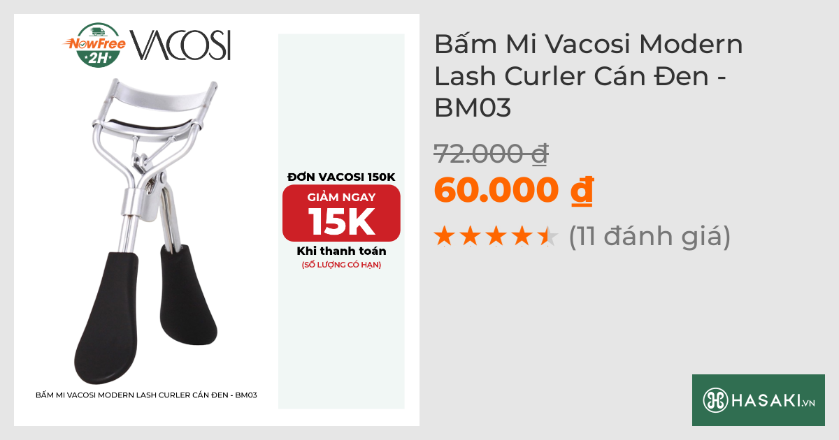 Bấm Mi Vacosi Modern Lash Curler Cán Đen BM03