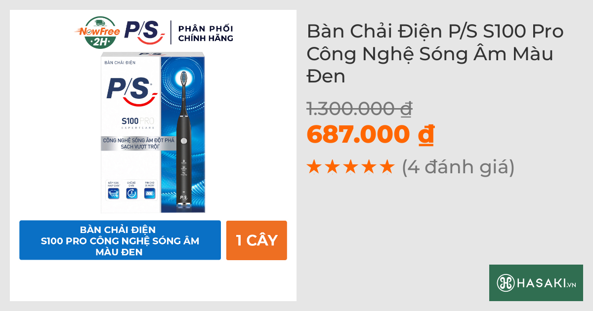 Bàn Chải Điện P/S S100 Pro Sạch Mảng Bám Tới 10X Màu Đen