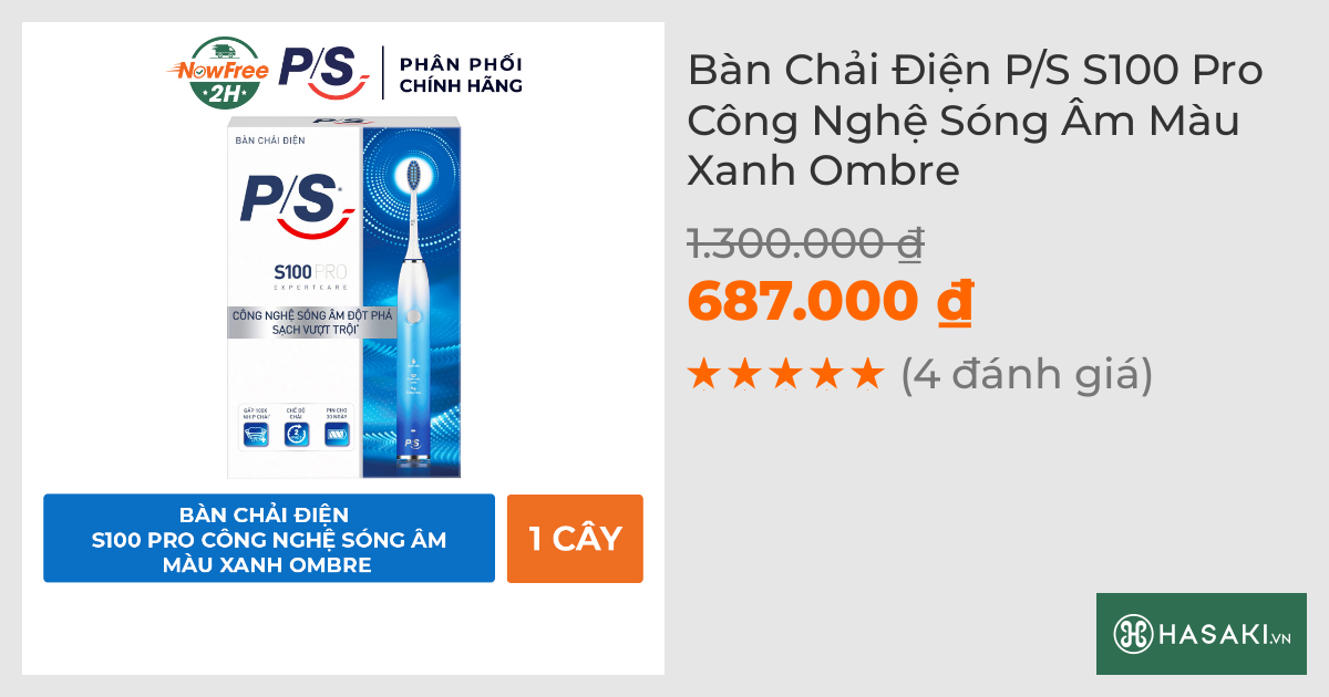 Bàn Chải Điện P/S S100 Pro Sạch Mảng Bám Tới 10X Màu Xanh