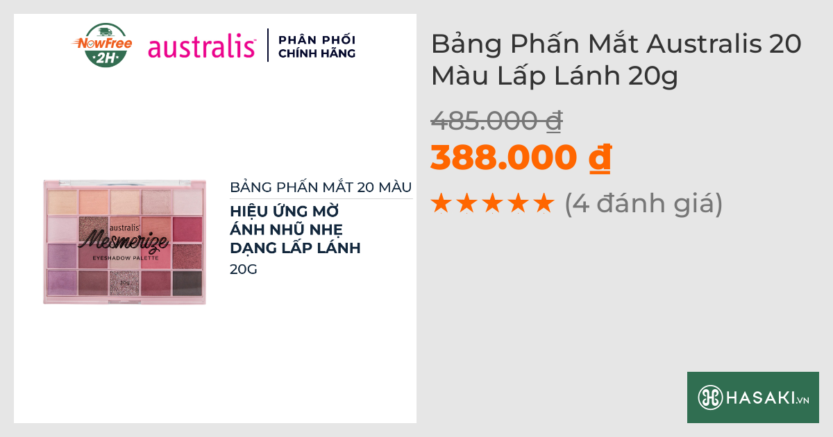 Bảng Phấn Mắt Australis 20 Màu Lấp Lánh 20g