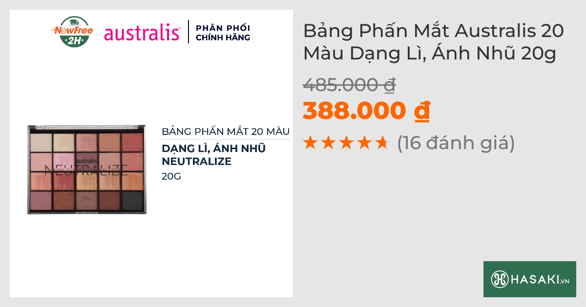 Bảng Phấn Mắt Australis 20 Màu Dạng Lì, Ánh Nhũ 20g