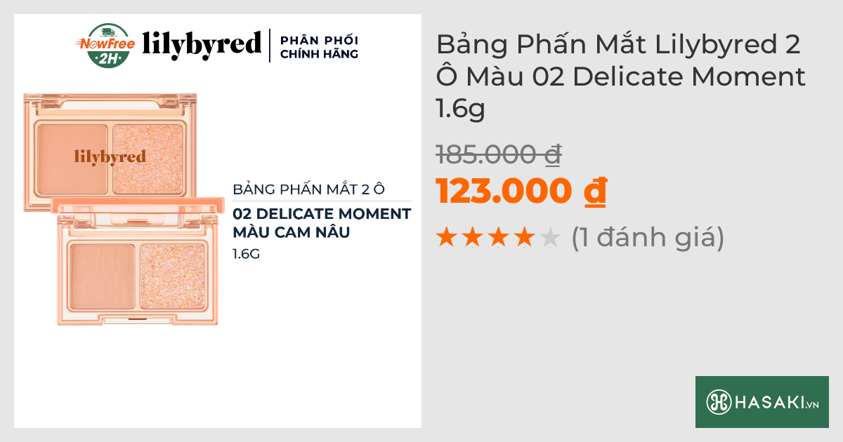 Bảng Phấn Mắt Lilybyred 2 Ô Màu 02 Delicate Moment 1.6g