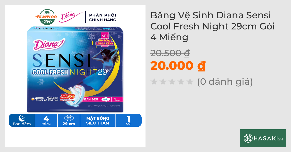 Băng Vệ Sinh Diana Sensi Cool Fresh Supernight 29cm 4 Miếng