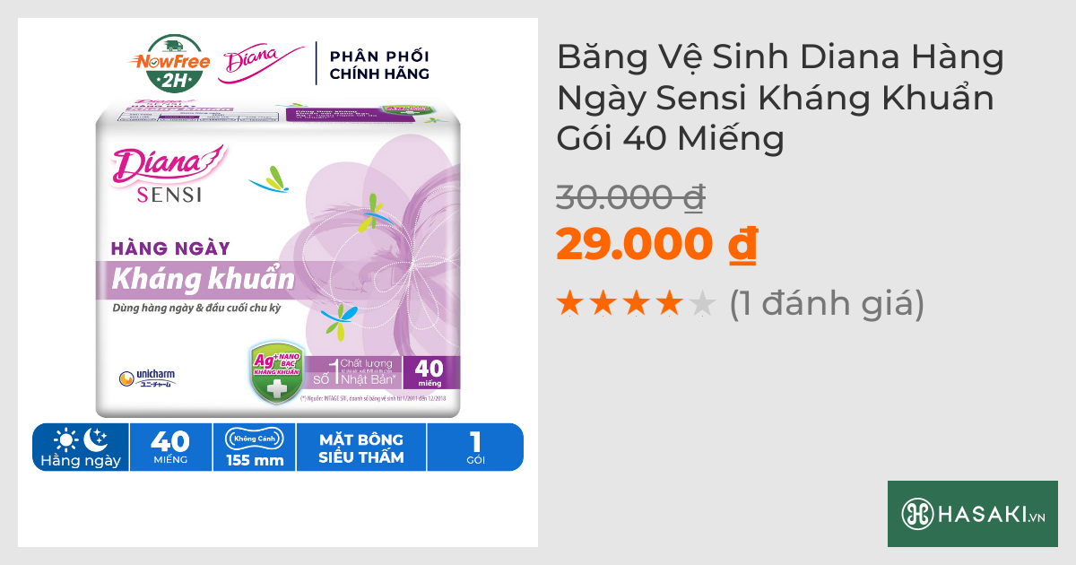 Băng Vệ Sinh Diana Hàng Ngày Kháng Khuẩn 40 Miếng/Gói