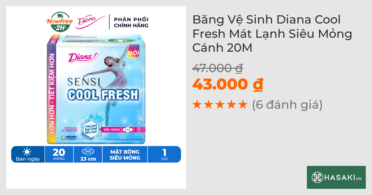 Băng Vệ Sinh Diana Sensi Cool Fresh Mát Lạnh Siêu Mỏng Cánh 20M