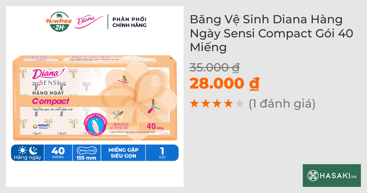 Băng Vệ Sinh Diana Hàng Ngày Compact 40 Miếng/Gói