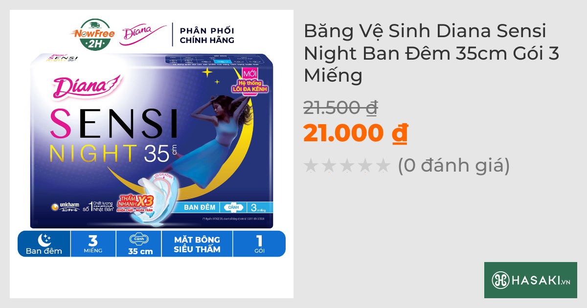 Băng Vệ Sinh Diana Sensi Supernight Ban Đêm 35cm 3 Miếng