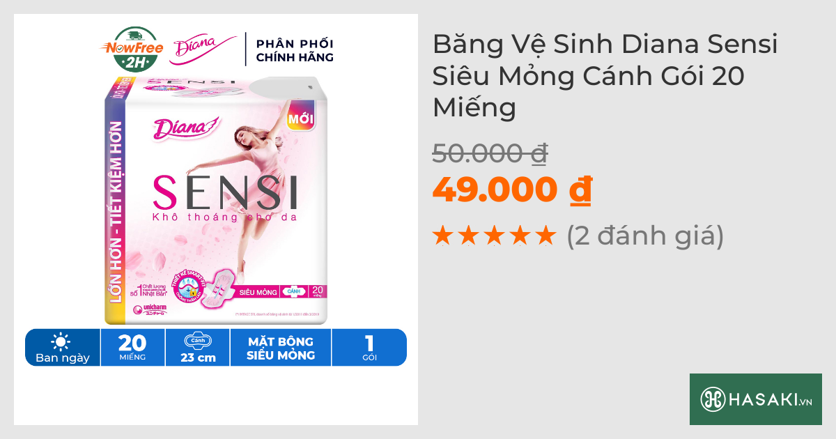 Băng Vệ Sinh Diana Sensi Siêu Mỏng Cánh 20 Miếng/Gói