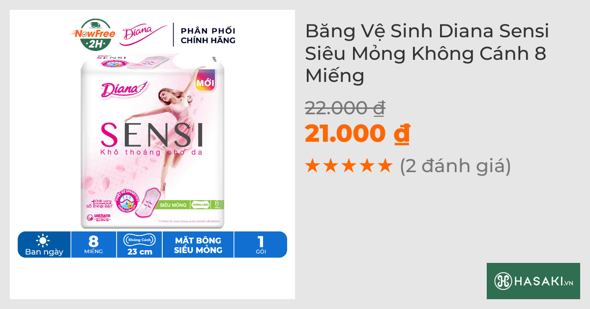 Băng Vệ Sinh Diana Sensi Siêu Mỏng Không Cánh 8 Miếng/Gói