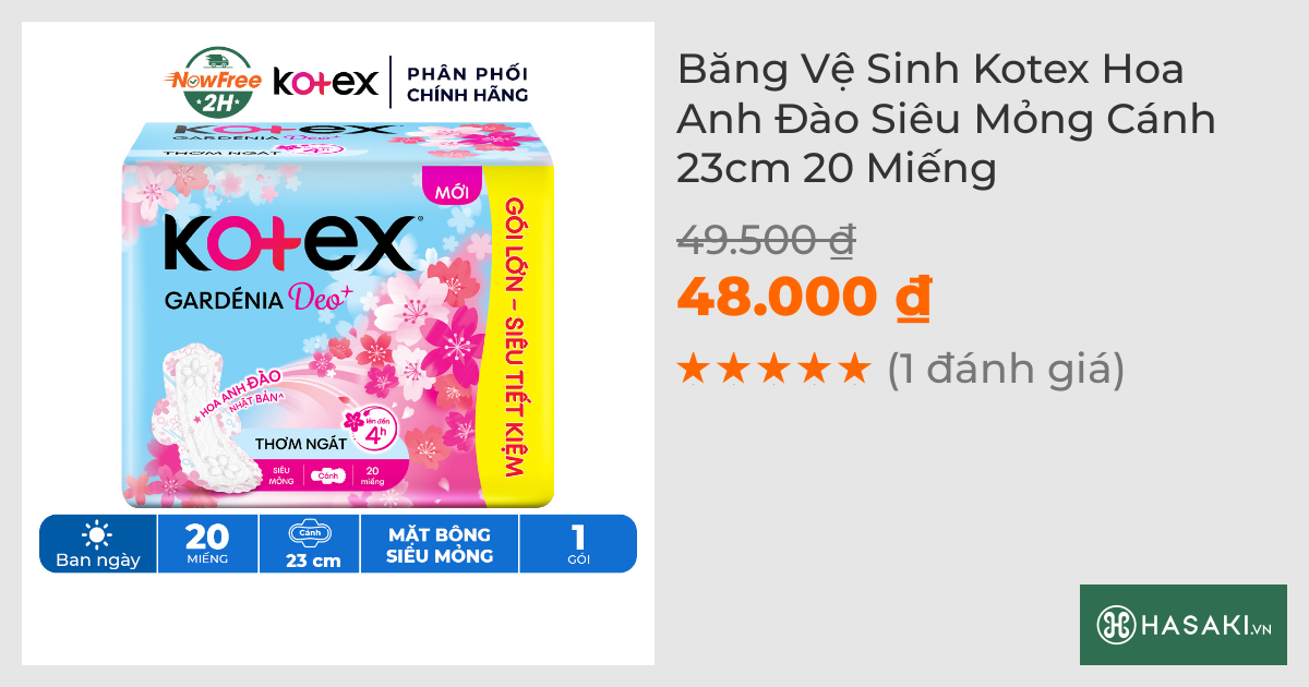 Băng Vệ Sinh Kotex Hoa Anh Đào Siêu Mỏng Cánh 23cm 20 Miếng