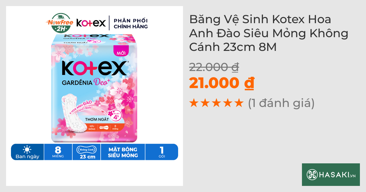 Băng Vệ Sinh Kotex Hoa Anh Đào Siêu Mỏng Không Cánh 23cm 8M