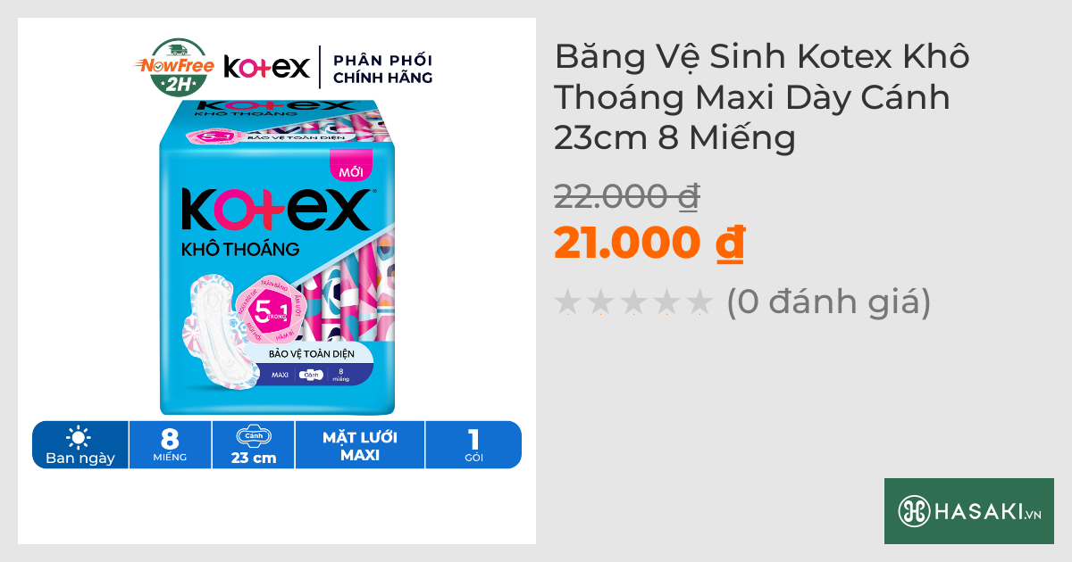 Băng Vệ Sinh Kotex Bảo Vệ Toàn Diện Maxi Cánh 23cm 8 Miếng