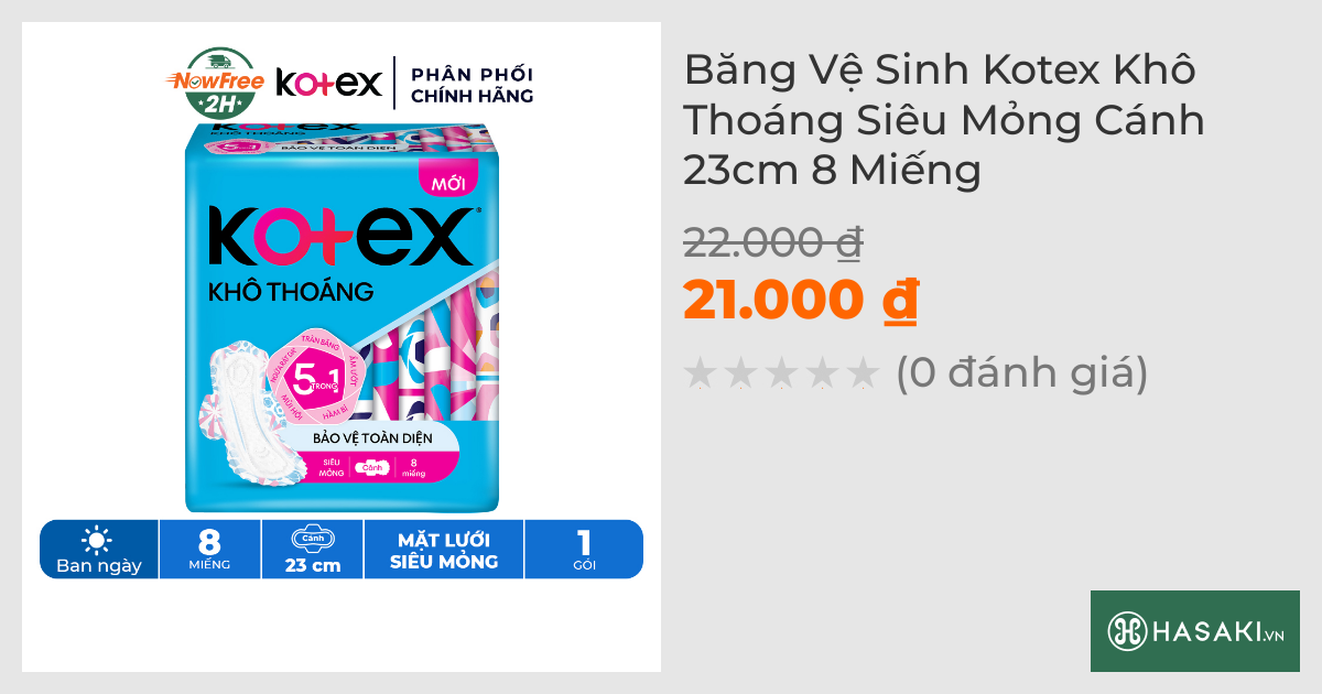 Băng Vệ Sinh Kotex Bảo Vệ Toàn Diện Siêu Mỏng Cánh 23cm 8 Miếng