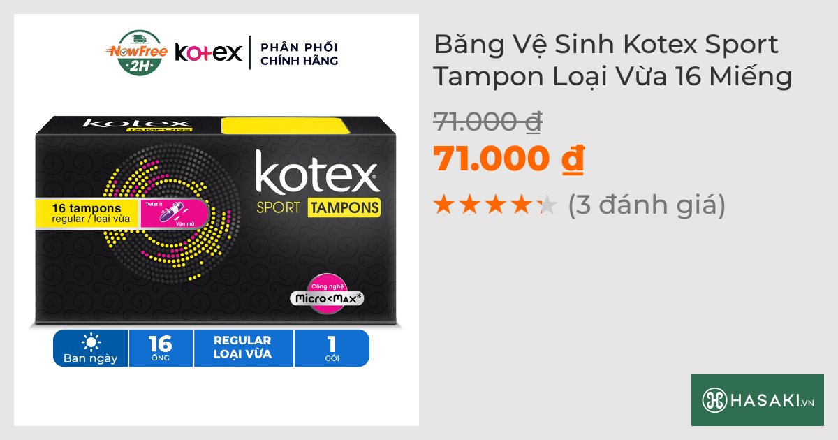 Băng Vệ Sinh Kotex Sport Tampon Loại Vừa 16 Miếng