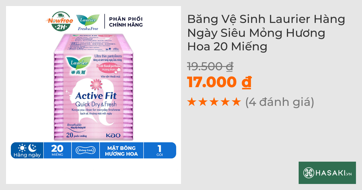 Băng Vệ Sinh Laurier Hàng Ngày Siêu Mỏng Hương Hoa 20 Miếng