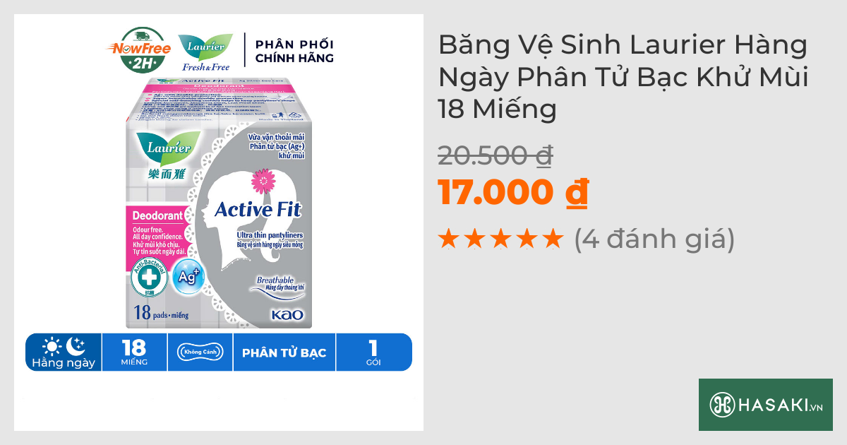 Băng Vệ Sinh Laurier Hàng Ngày Phân Tử Bạc Khử Mùi 18 Miếng